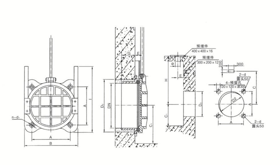 铸铁镶铜圆闸门小样图